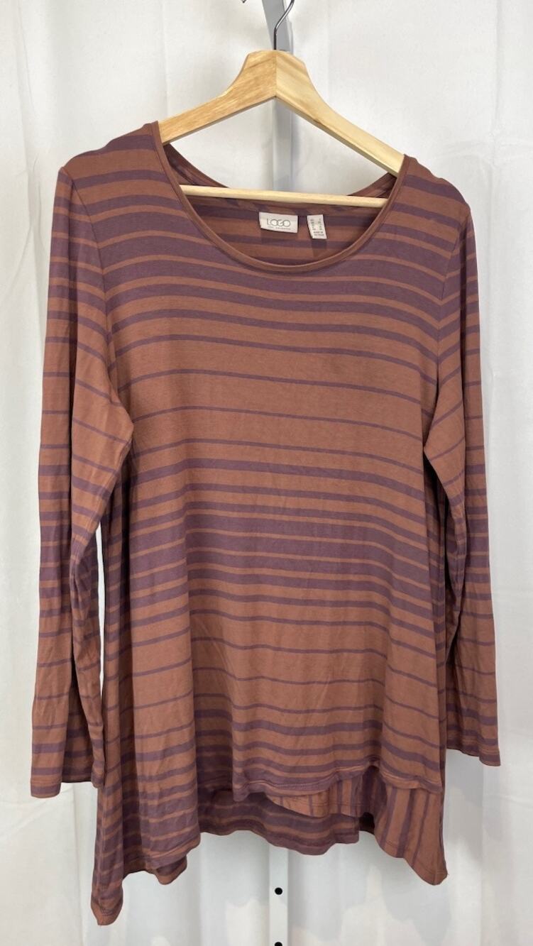 LOGO Lori Goldstein  L Long Sleeve Scoop Neck Stripe Top A265602 Pink Purple